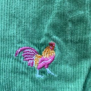 J Crew Mid Rise Critter Rooster Chicken Pea Green Corduroy Hot Pink VINTAGE Y2K